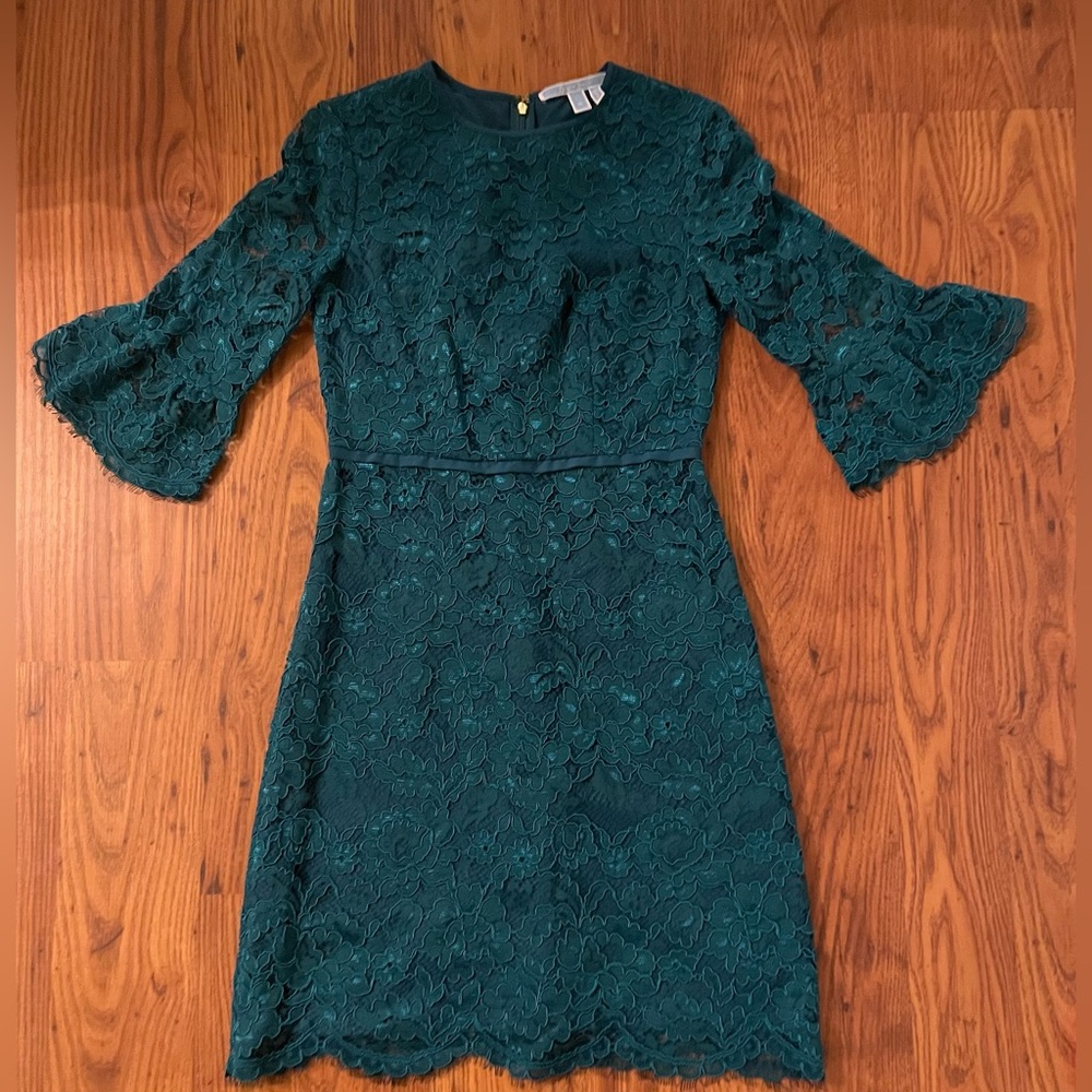 Draper James Teal Lace Bell Sleeves Fit & Flare Dress